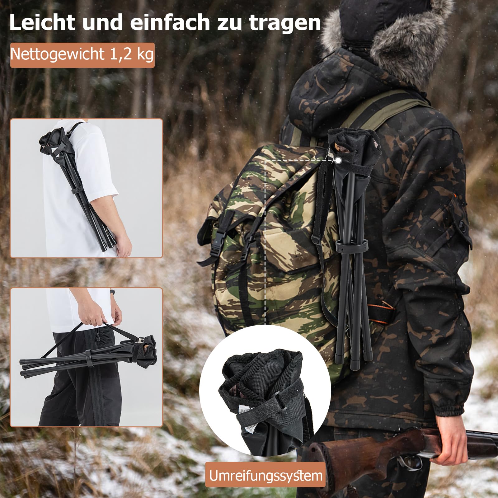 GOPLUS 2-częściowy zestaw stołków składanych, 4 nogi stołek kempingowy, obciążenie do 150 kg, stołek kempingowy, stołek myśliwski przenośny z paskiem na ramię, składany taboret łatwy do polowania