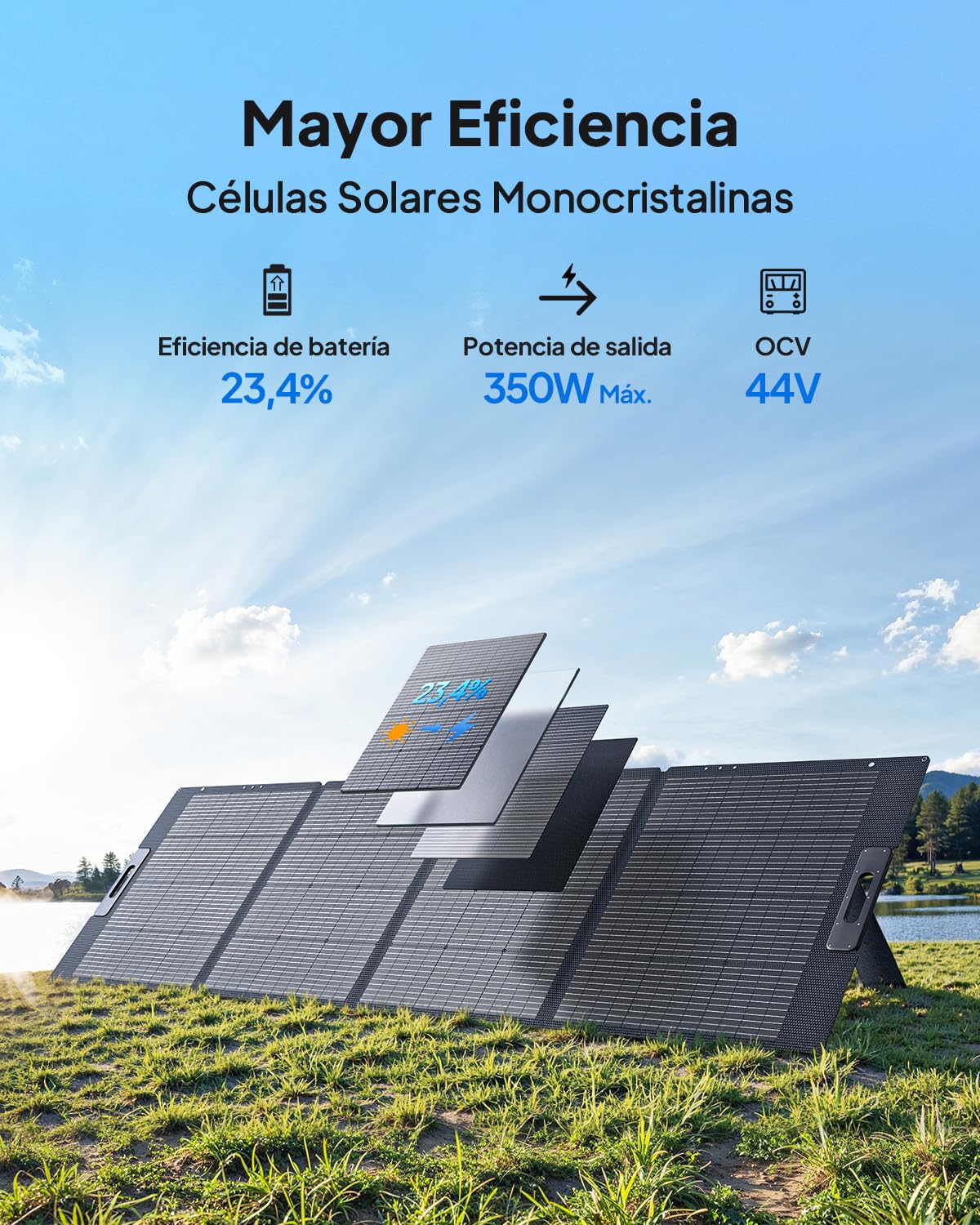 BLUETTI 350W Solar Panel, Monocristalino Panel Solar Portátil de 350W para Estación de Energía Elite 200 V2 Elite 300, Cargador Solar Plegable para RV, Camping, Corte de Energía