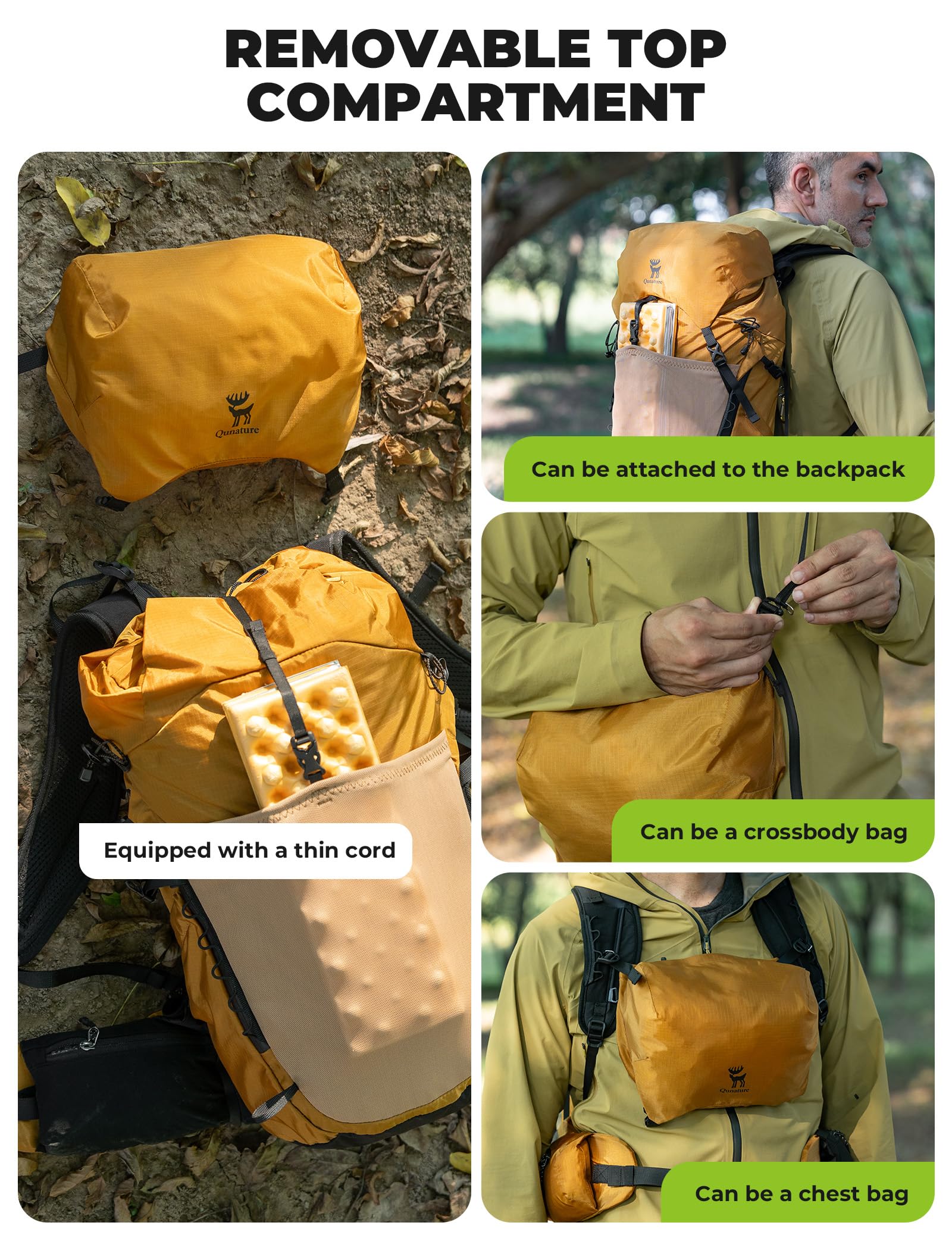 Mochila de Senderismo Impermeable 25L, Mochila de Trekking Ultraligera con Funda para Lluvia, Compartimento Superior Desmontable, Sistema de Espalda Transpirable, Caqui