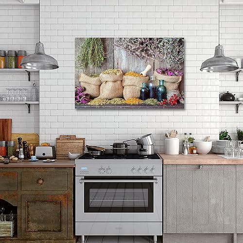 Miniatura 4 de Lienzo de cocina grande para pared, estilo italiano, especias y hierbas, arte de lienzo para decoración de pared de cocina de granja, cuadros de