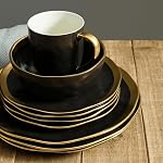 Stone Lain Gold Halo Porcelain Dinnerware Set, Service for 4, Black