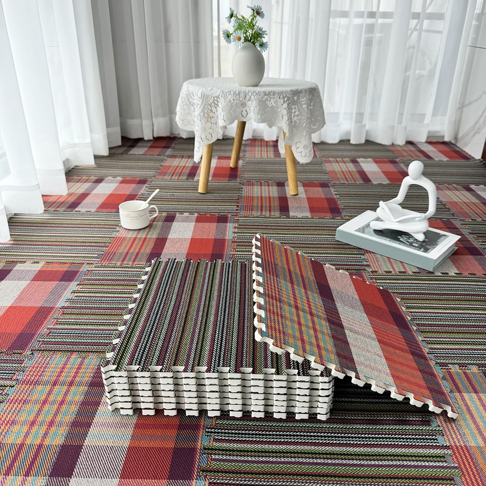 Piastrelle In Schiuma Puzzle In Schiuma Di Lino, Tappetino Da Gioco Puzzle Da 11,8 Pollici, Tappetino Da Gioco Ad Incastro, Piastrelle In Moquette, Salotto, 60 Pezzi - 58 Piedi Quadrati. (Zt+Hg 0,23