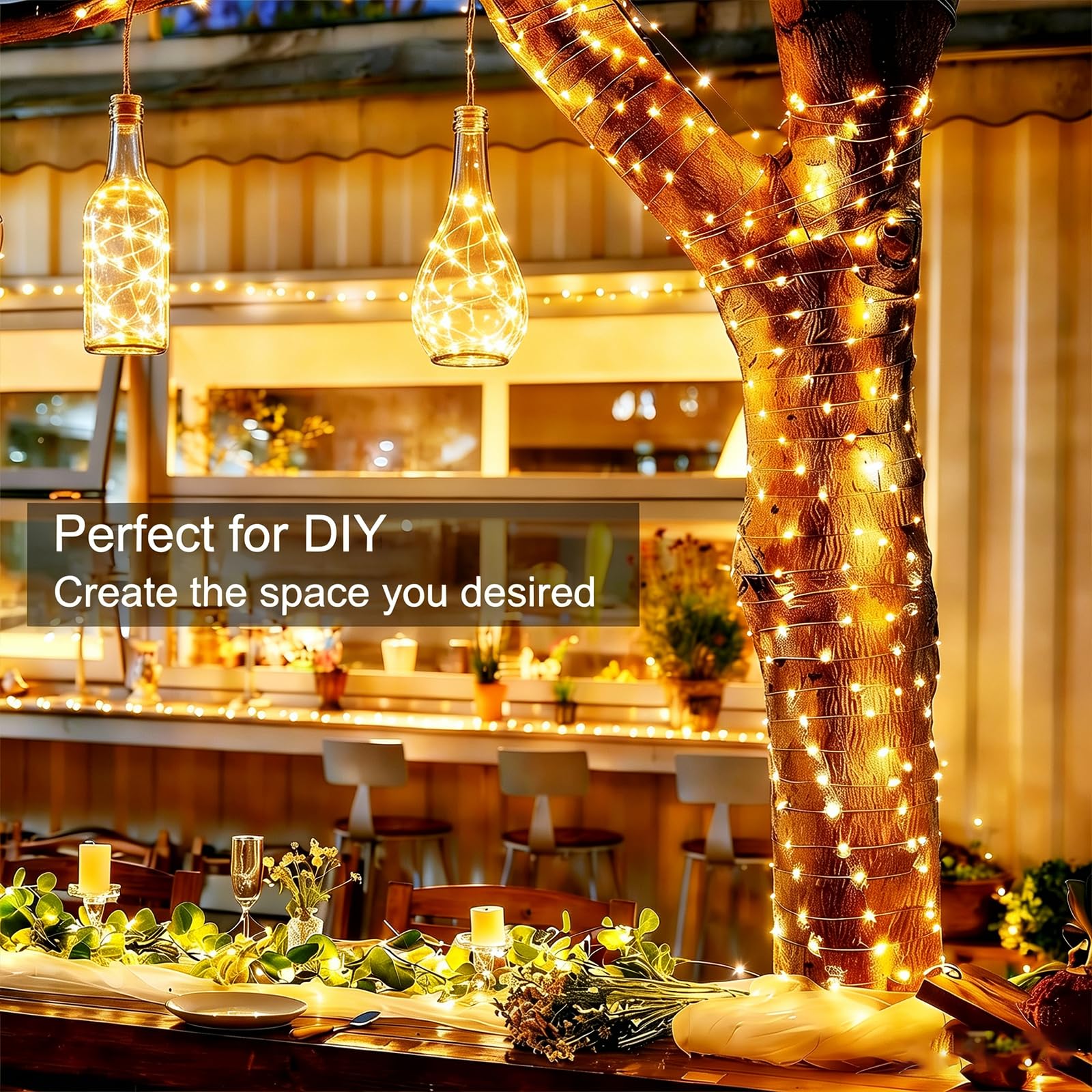 Paquete de 4 guirnaldas de luces LED de 280 pies con 800 luces LED que funcionan con pilas con control remoto y temporizador, cadena de luces de Navidad impermeables para interiores y exteriores