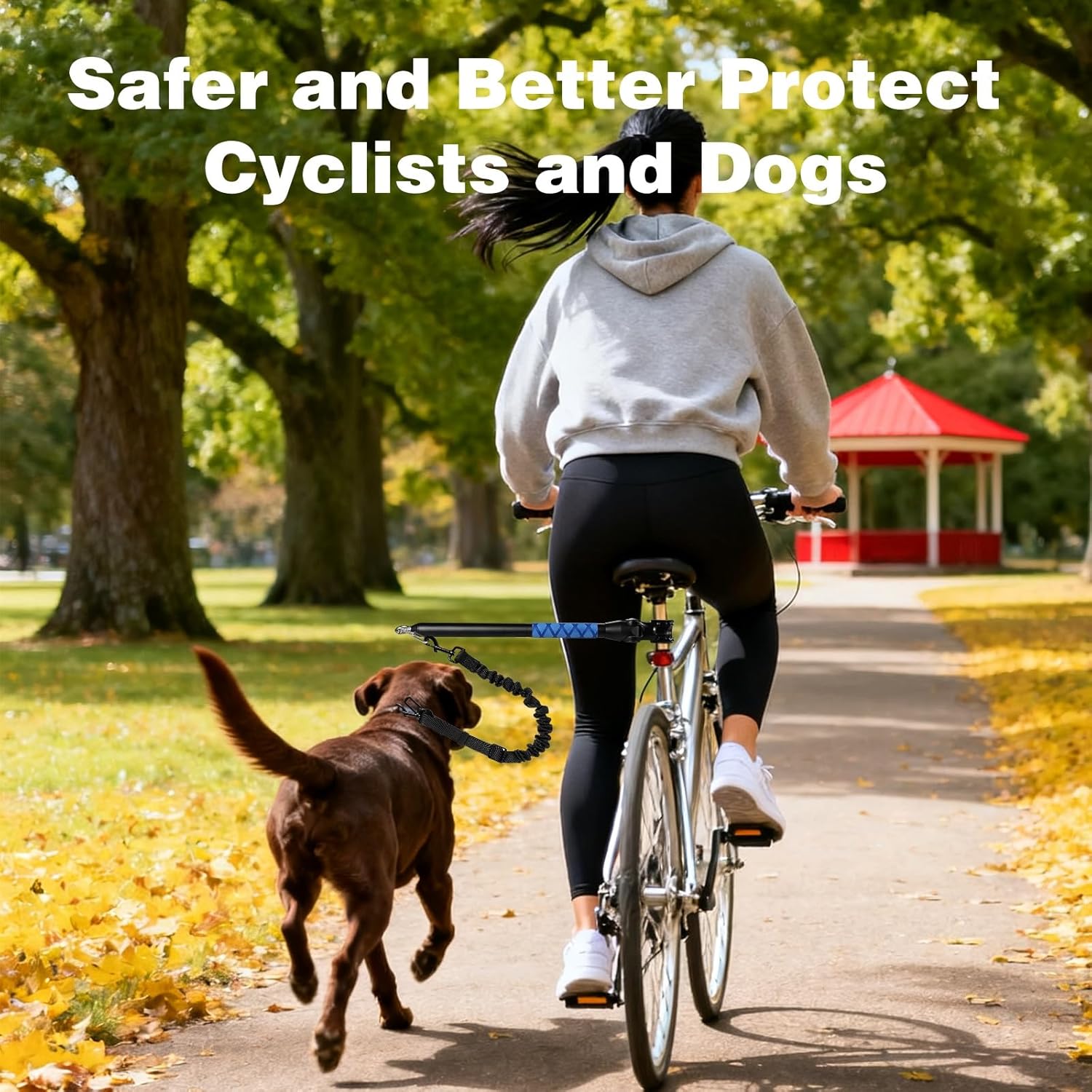 Bicycle Dog Leash for Riding, Hands Free 150° Rotating Built-in Shock Absorber Bike Retractable Leashes for Cycling, Elastic Nylon Adjusted Car Holder Seat Belt Rope (Black)