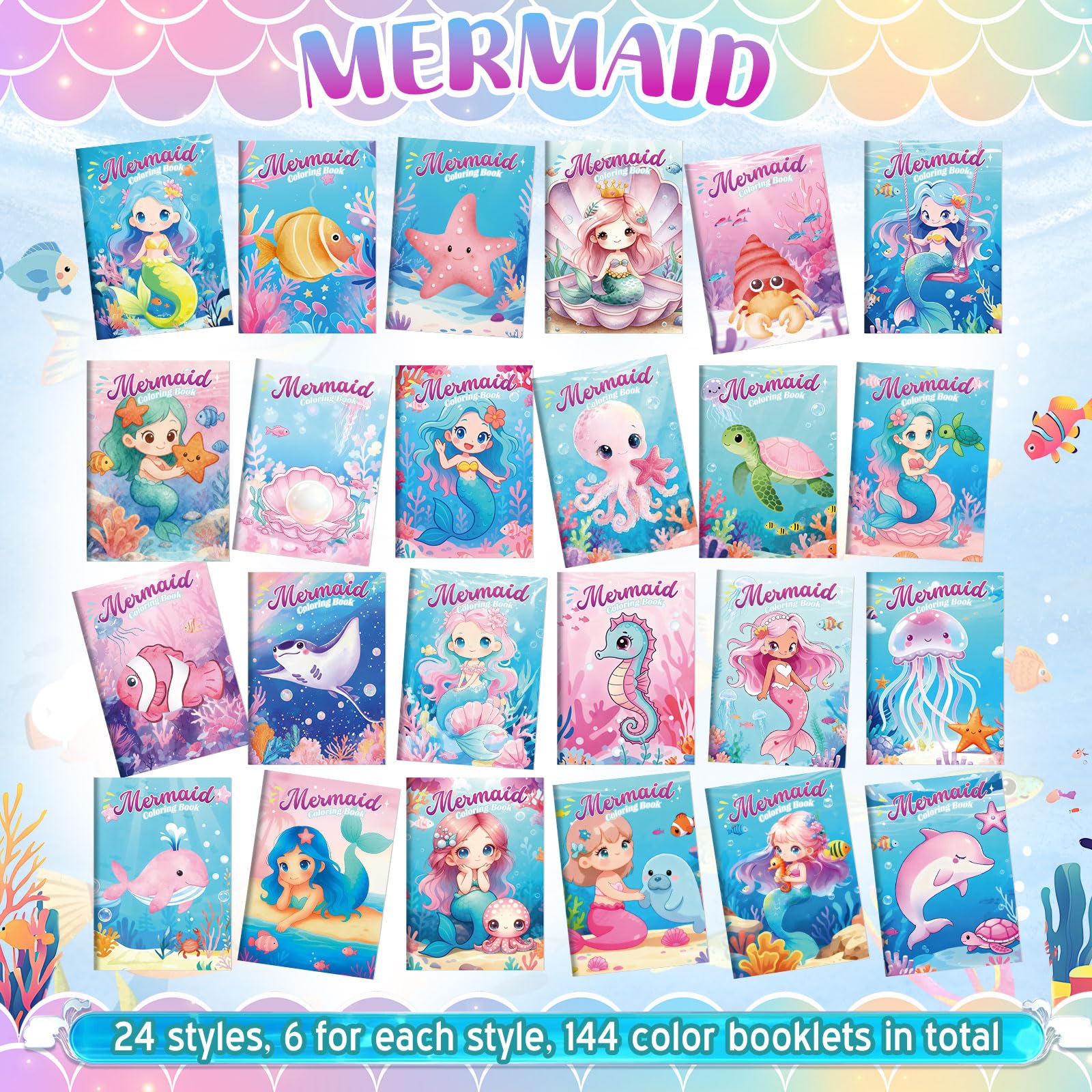 Liliful 144 Pcs Mermaid Coloring Book Bulk Mini Mermaid Theme Drawing Book with Sea Creature Shell Patterns Ocean Party Favors Goodie Bag Filler and Holiday Gifts
