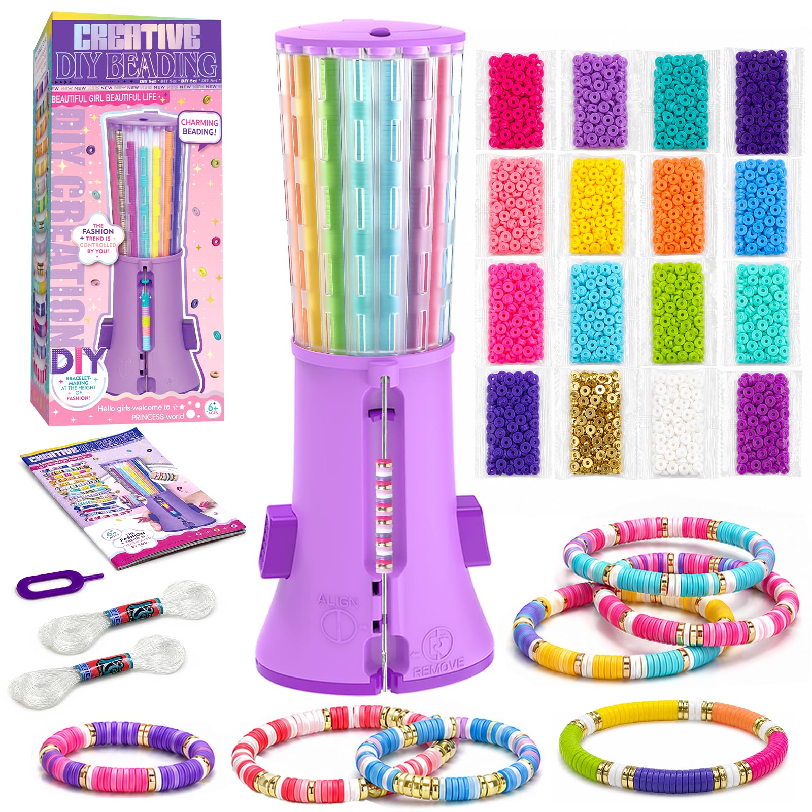 Heishi Kit de fabrication de bracelets avec toupie à perles, plus de 2 600