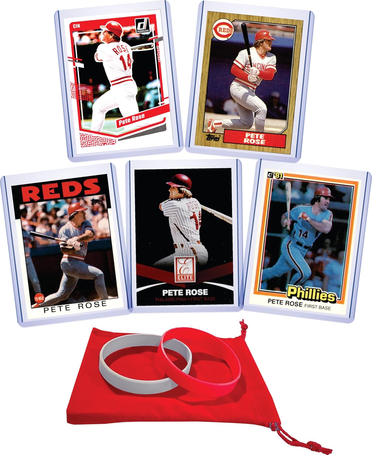 Pete Rose (5) Assorted Baseball Cards Gift Pack - Cincinnati Reds, Philadelphia Phillies Thumbnail