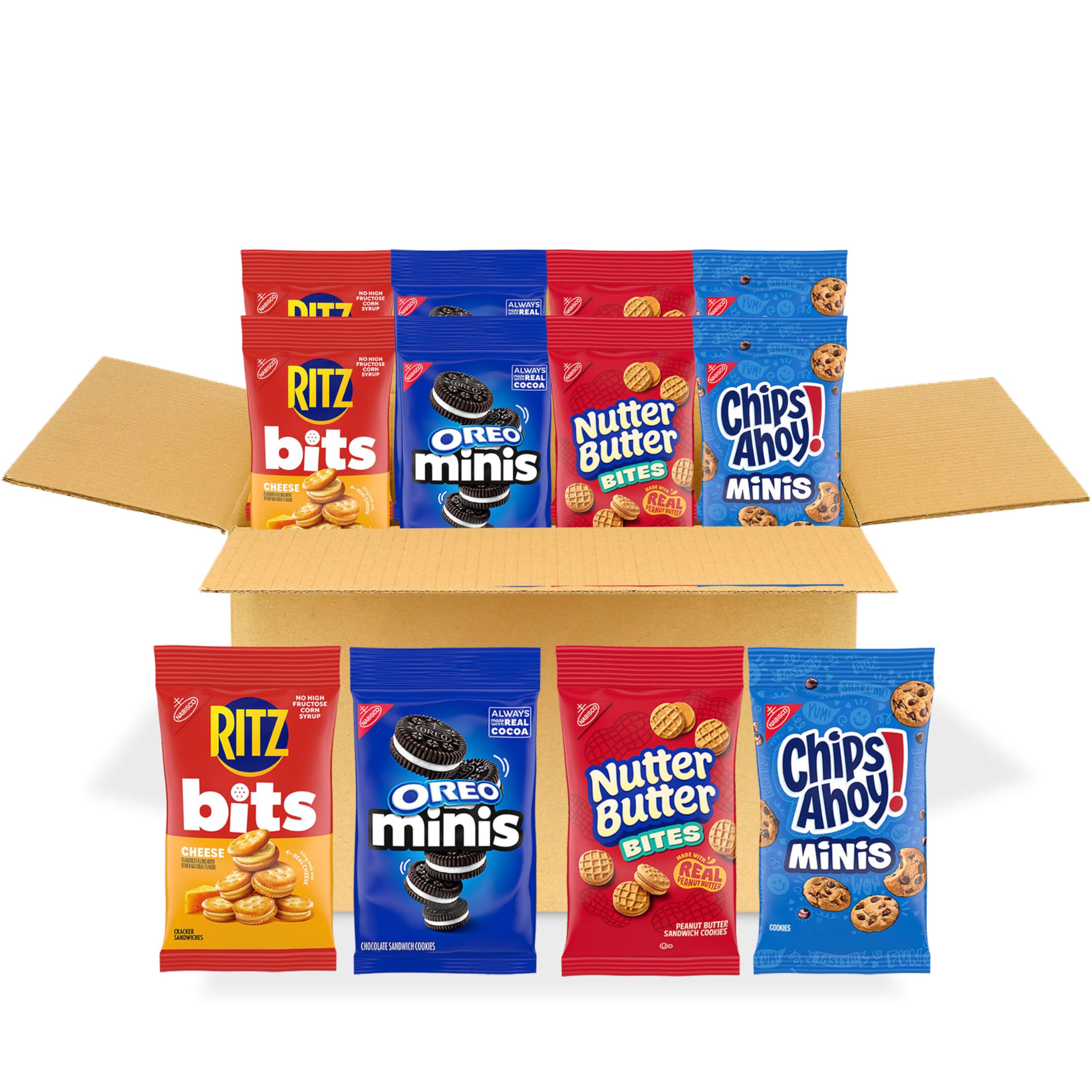 OREO Minis Cookies, CHIPS AHOY! Minis Cookies, Nutter Butter Bites & RITZ Bits Cheese Crackers Variety Pack, 15 Snack Packs