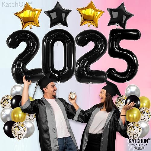 Miniatura 5 de KatchOn, Juego de globos negros 2025, enormes de 40 pulgadas, paquete de 36 | Globos de graduación 2025, decoraciones de graduación negras y doradas