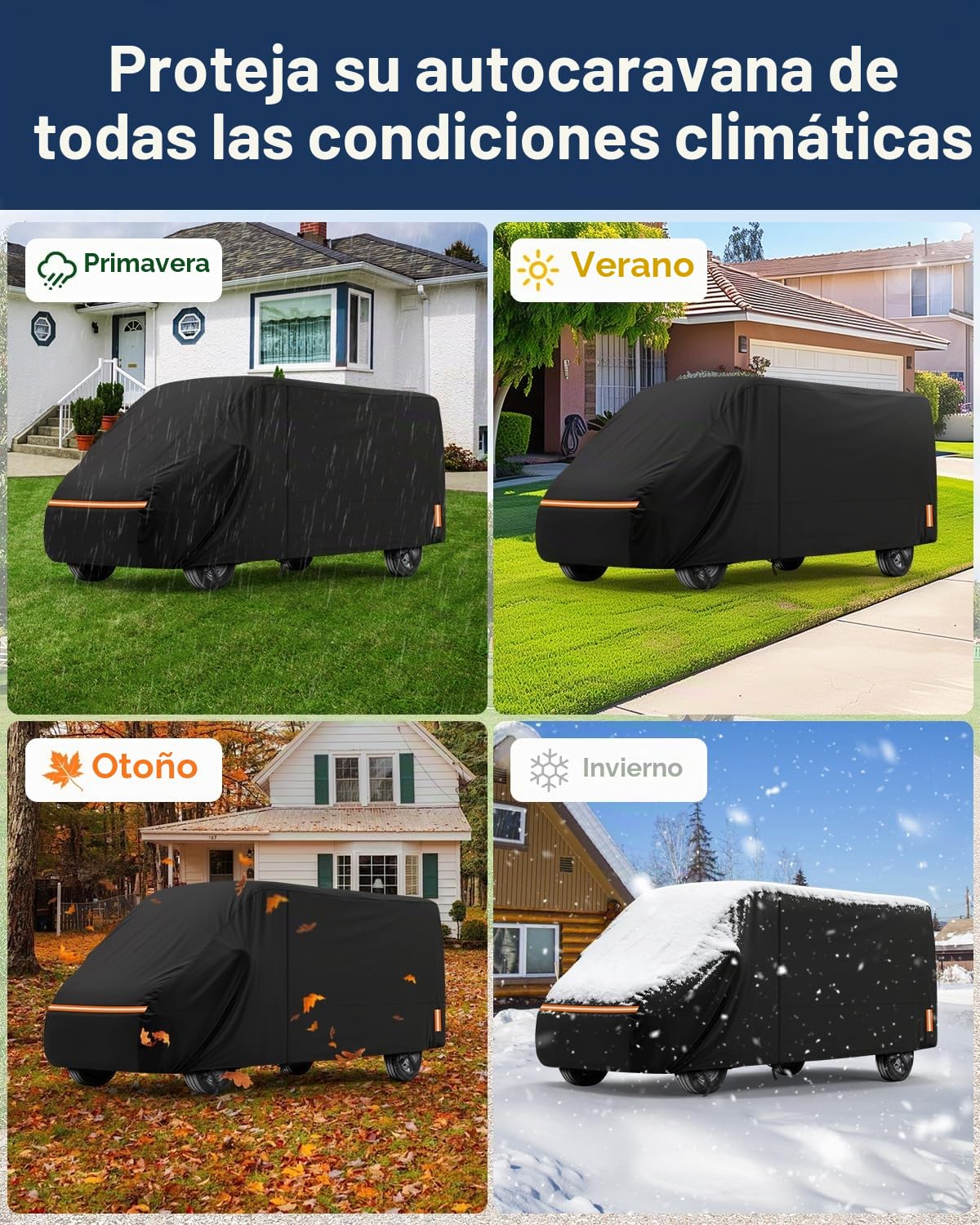 Funda Autocaravana para Fiat Ducato Peugeot Boxer Cubierta de Protección Furgoneta 420D Oxford Impermeable Transpirable con Cremalleras Impermeables 636 x 202 x 252 cm