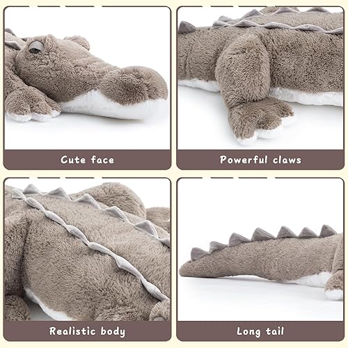 Miniatura 4 de MorisMos Animal de peluche de cocodrilo gigante de 46 pulgadas, suave juguete de almohada de cocodrilo grande, regalo de cocodrilo grande para niños