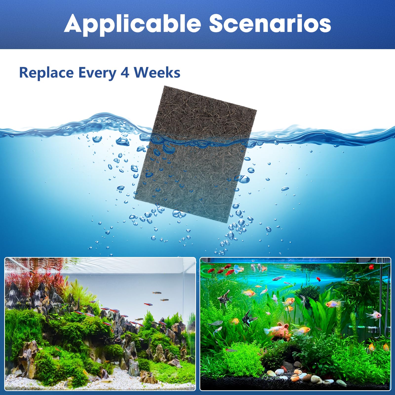 ENLOY EcoRenew - Cartuchos de filtro grandes de repuesto para filtro de alimentación Aqueon SmartClean de 50-90 galones, filtro de tanque de peces con carbón activado, se adapta a acuarios de agua