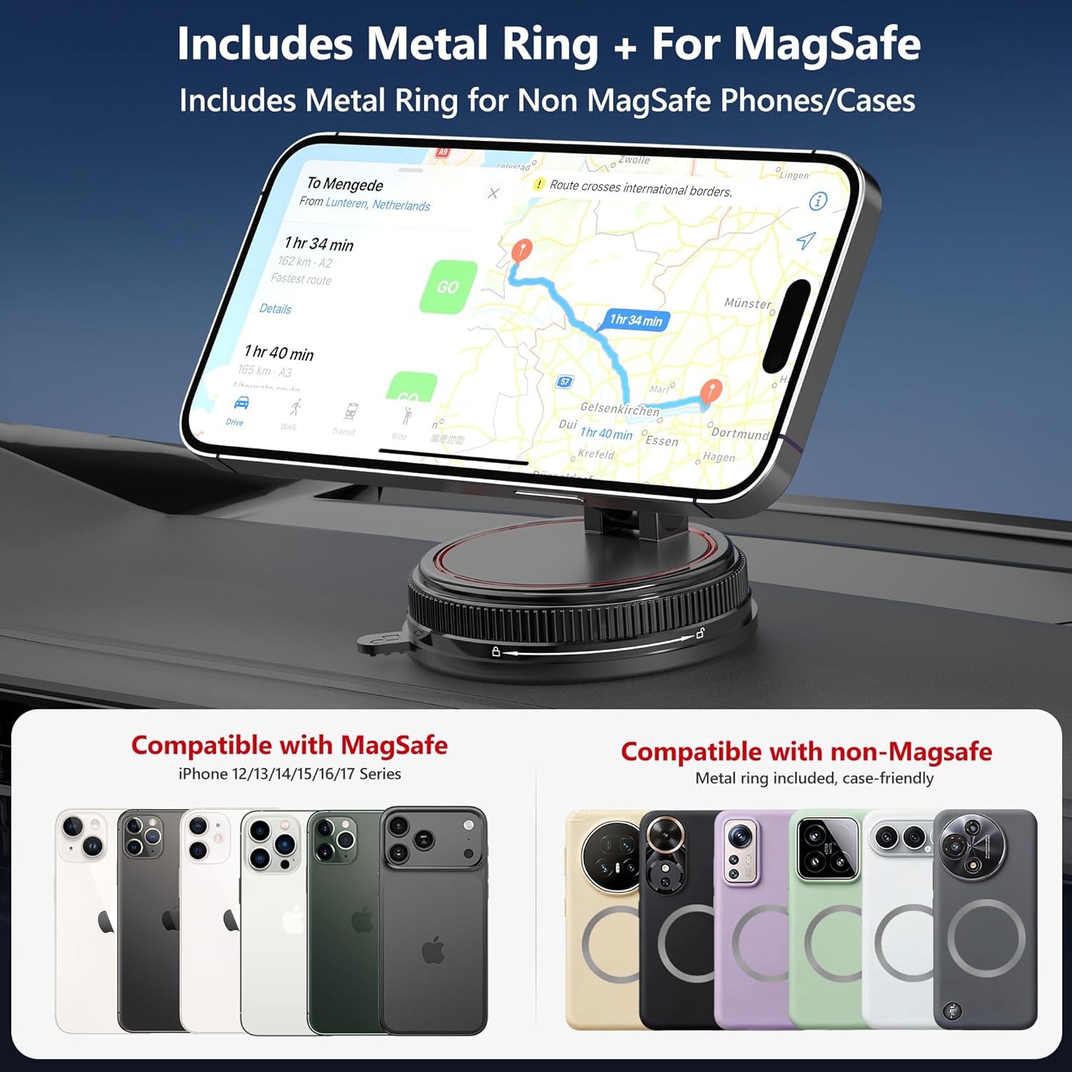 Car Phone Holder Mount, 108LBS Vacuum Suction for MagSafe Car Mount, 3000gf Magnetic 360° Adjustable Carbon Fiber Phone Holders for Your Car for iPhone 17 Pro Ma/17/16/15/14/13/12, Desk & Gym