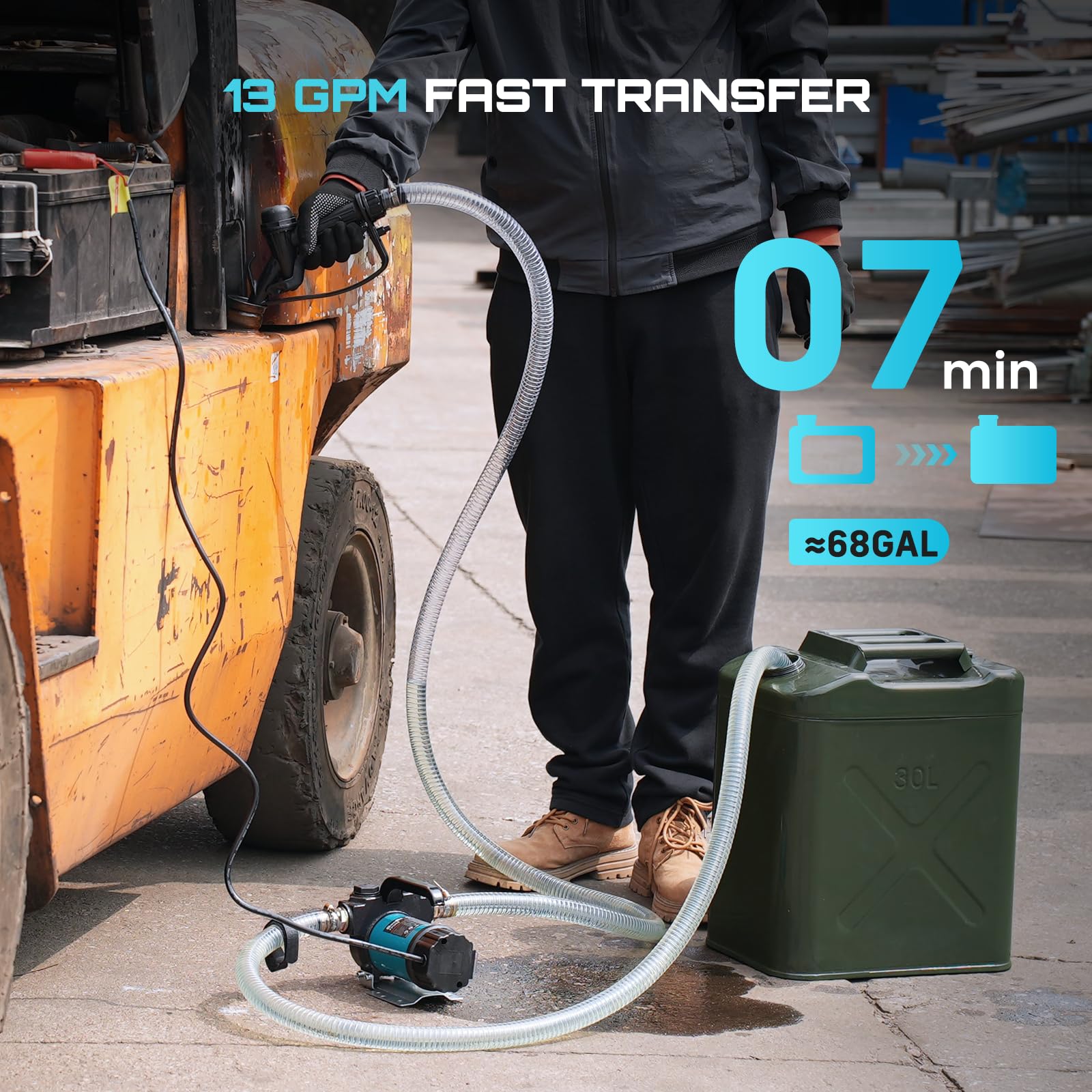 SEESII Elektrische Dieselpumpe 12V: 50 l/min Kraftstoffpumpe mit Düse und Schläuchen zum Fördern von Diesel, Kerosin und Heizöl, 200W tragbare Ölpumpe für Boot, LKW, Haus und Landwirtschaftsbetankung