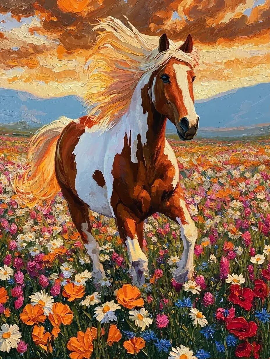 5D Diamond Painting Kit Flower Horse for Adults Beginner