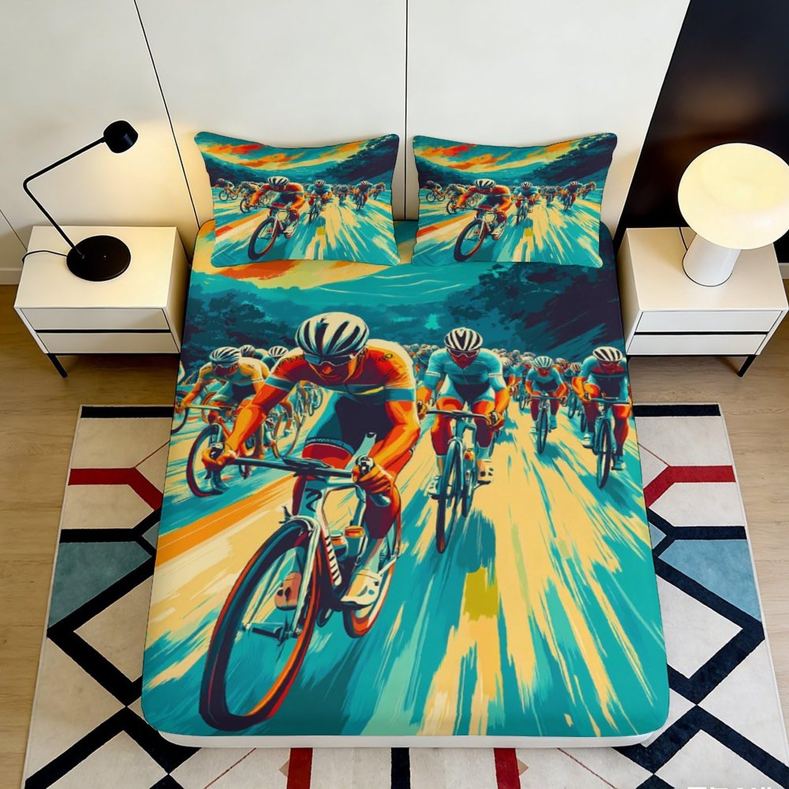Dhbaneiok Style-7 3D Printed Cycling Race Fitted Sheet Microfiber For Bedroom Dorm Mattress Cover Vibrant Art Pattern Easy Care 90X200x25cm