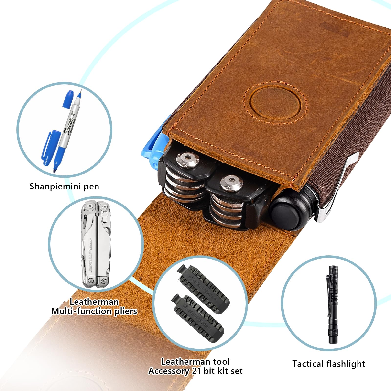 Leatherman Wave Sheath Belt Clip Leather Sheath For Leatherman Wave, Leather Pocket Multitool Sheath, Every Day Carry, EDC, Leather Knife Holster Tactical Organizer - View #7