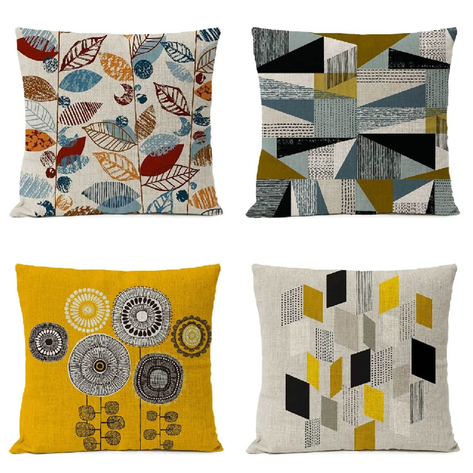 Cojines 65x65cm Formas geométricas Cojines Decorativos para Sofa Moderna Decorativa Cojín Juego de 4 para Decoración Hogar Linen Almohadas cuadradas Funda de Cojín D-2901