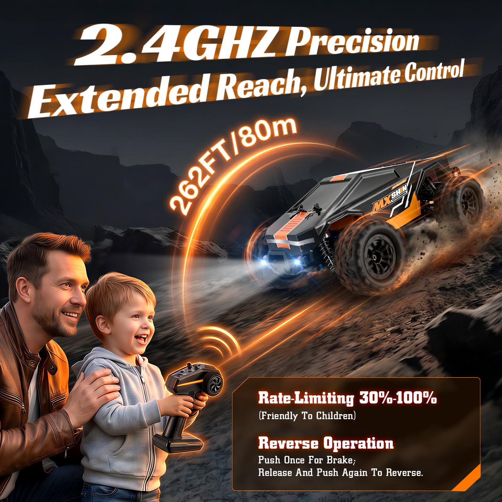 1:18 RC Offroad Auto 40 km/h, rápido teledirigido drift & coche de carreras con 4 WD, 2,4 GHz, todoterreno, camión de deriva, impermeable, 2 baterías y 2 carrocerías, para niños y adultos