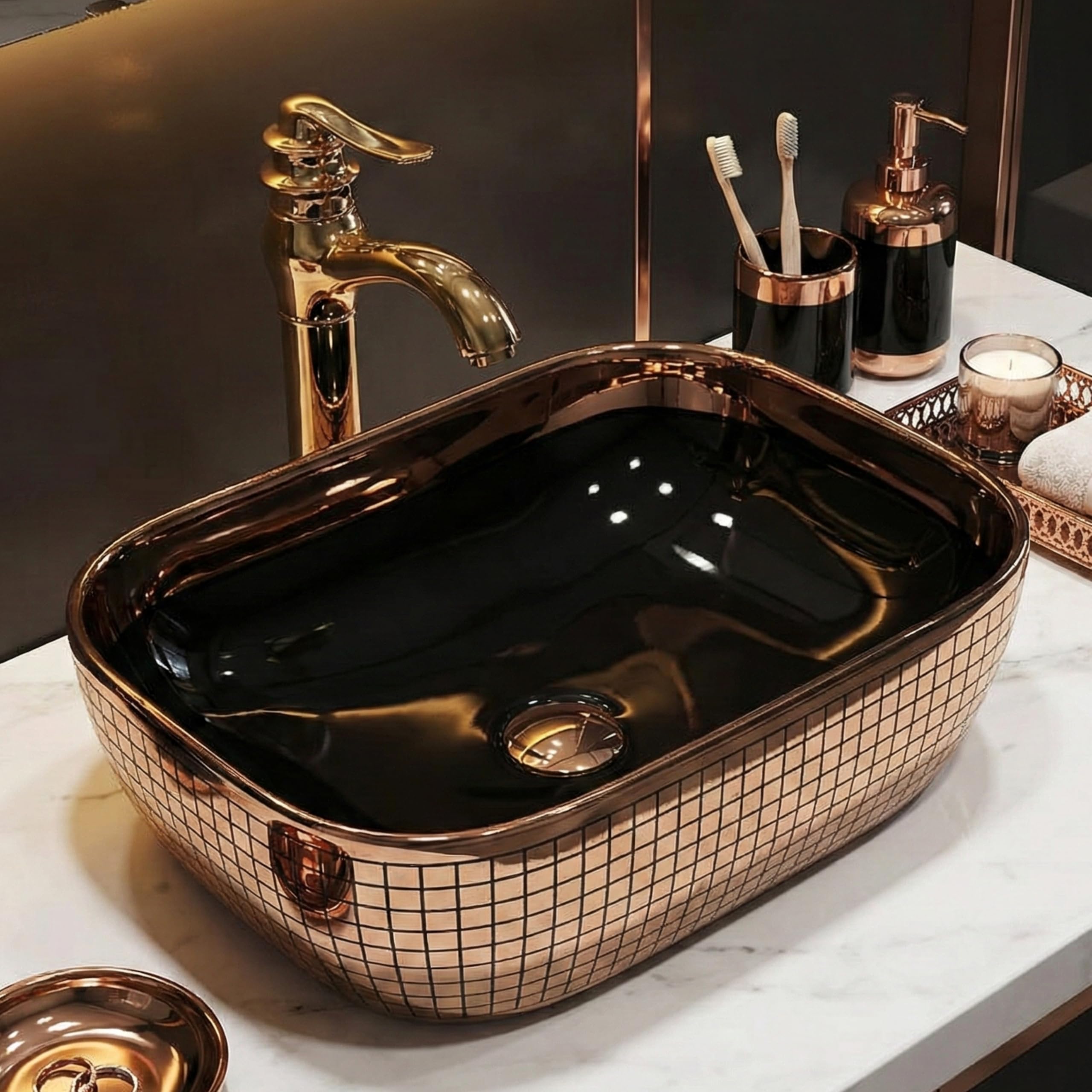 BASSINO Table Top Wash Basin - Glossy Blue & Gold -13 BASSINO Table Top Wash Basin - Glossy Blue & Gold -13