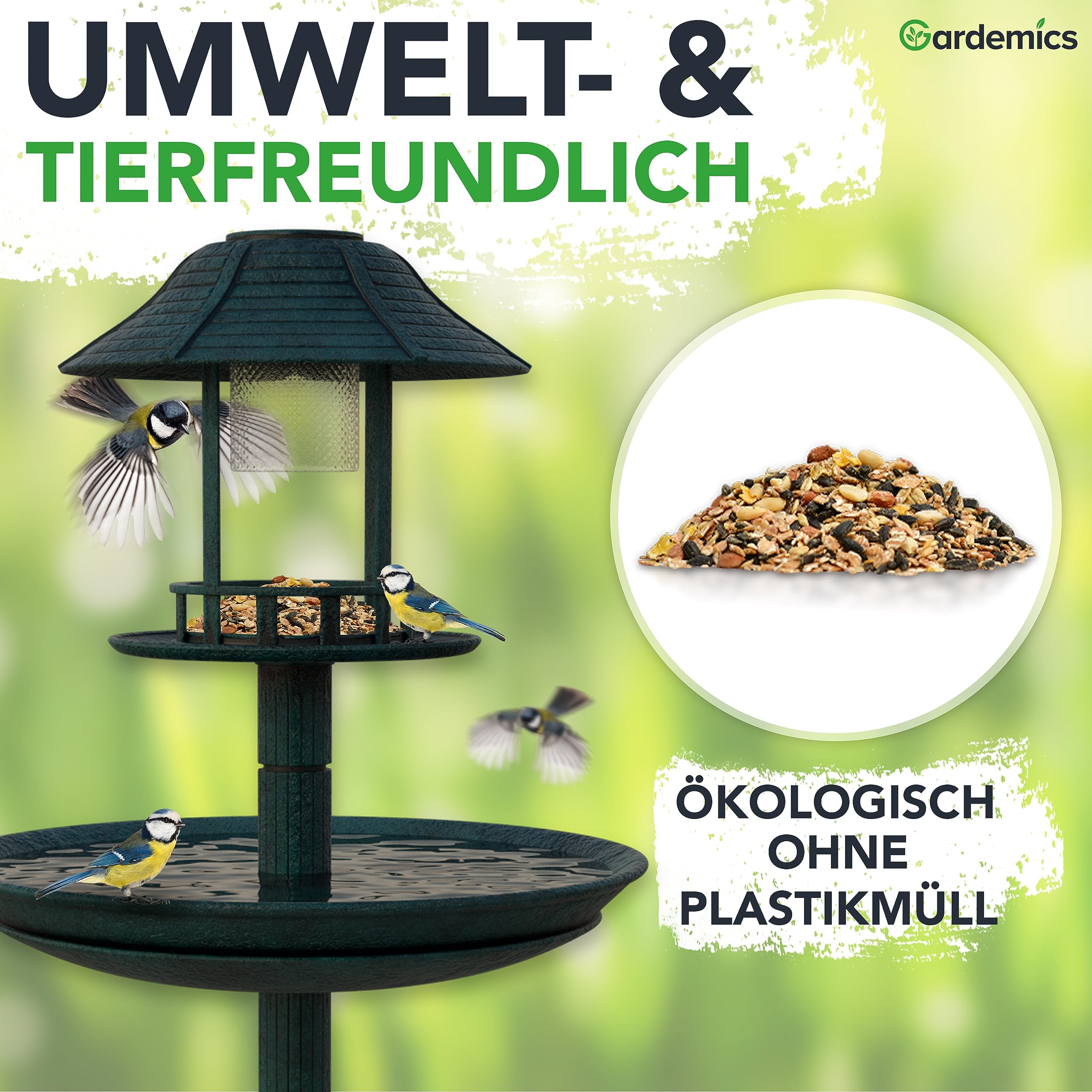 Gardemics Vogelfutter Wildvögel Ganzjährig 10 Kg - Vogelfutter mit Erdnüssen & Sonnenblumenkerne - Wildvogelfutter Ganzjahresfutter für Artenvielfalt im Garten