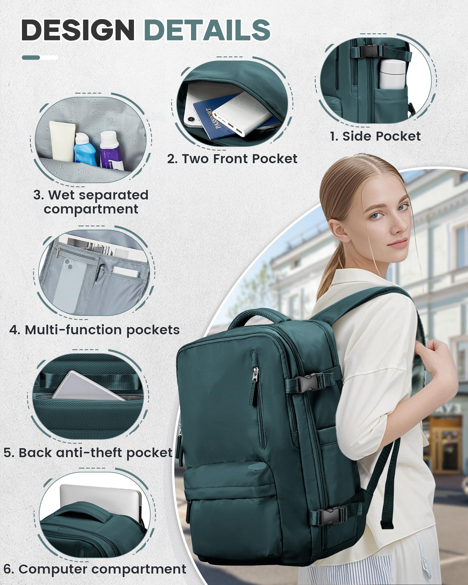 BJLFS Borse da Cabina per Ryanair 40×30×20 Zaino da Viaggio con Sottovuoto Bagaglio a Mano 40x20x25 Easyjet 45×36×20,Zaino Wizzair 40x30x20,Zaino Casual per laptop da 14 pollici per scuola