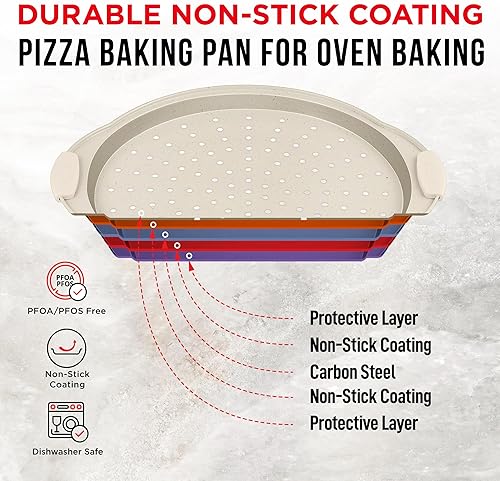 Miniatura 12 de Bakken - Bandeja para pizza de acero al carbono con agujeros y revestimiento antiadherente, sin PFOA PFOS y PTFE Negro