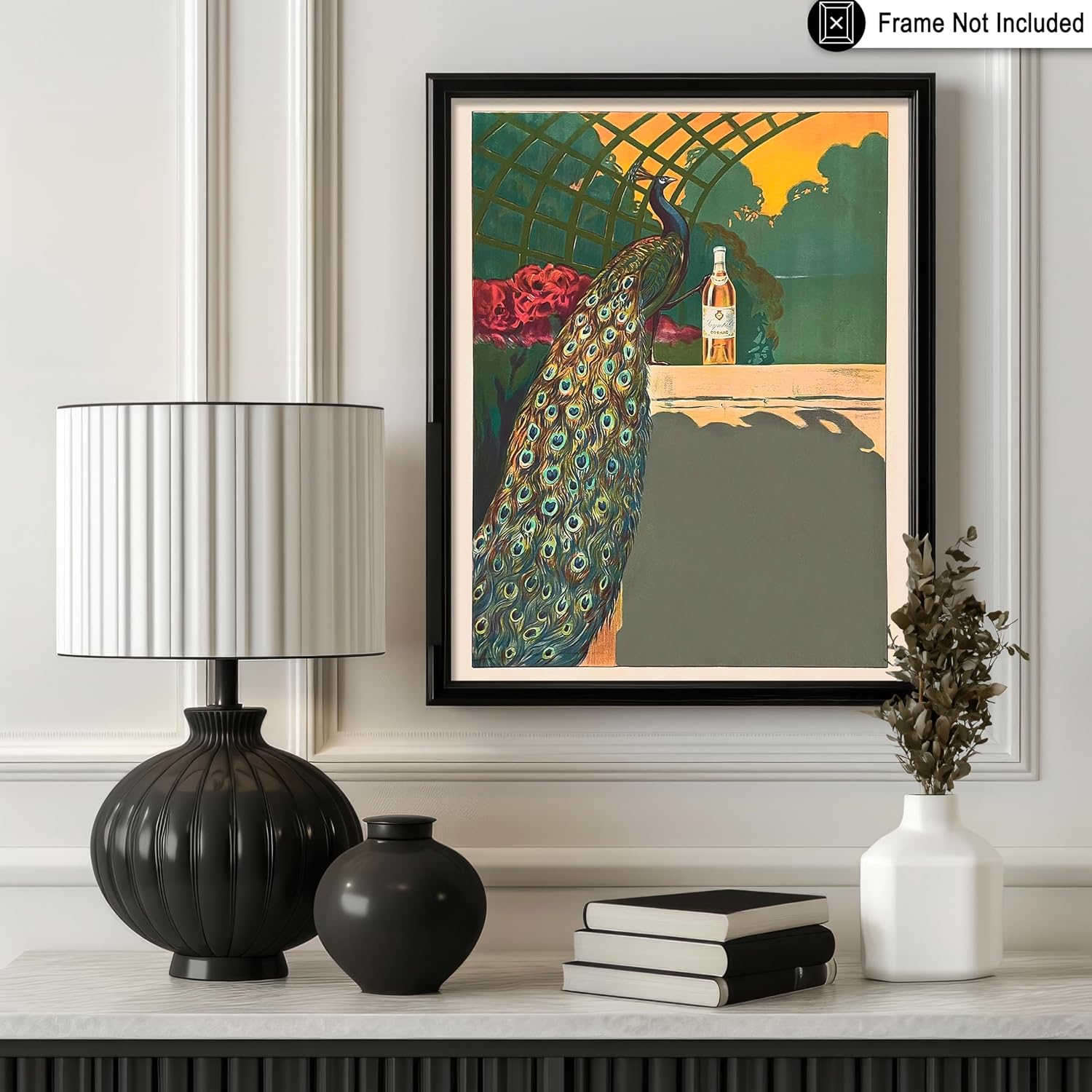 Poster Master Vintage Cognac Jacquet Poster - Retro Peacock Print - Alcohol Art - Bird Art - Chic Gift for Him, Her, Bartender - Decor for Bar, Man Cave, Kitchen, Restaurant - 16x20 UNFRAMED Wall Art