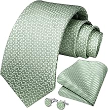HISDERN Herren Hochzeit Krawatten und Einstecktuch Solide Krawatte Manschettenknöpfe Set