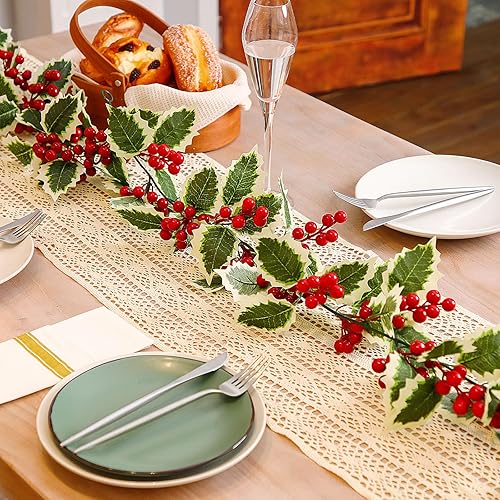 Miniatura 4 de Lyrow Guirnalda de Navidad de bayas rojas de 6 pies, 6 pies, guirnalda de bayas artificiales, guirnalda de Navidad flexible para exteriores,