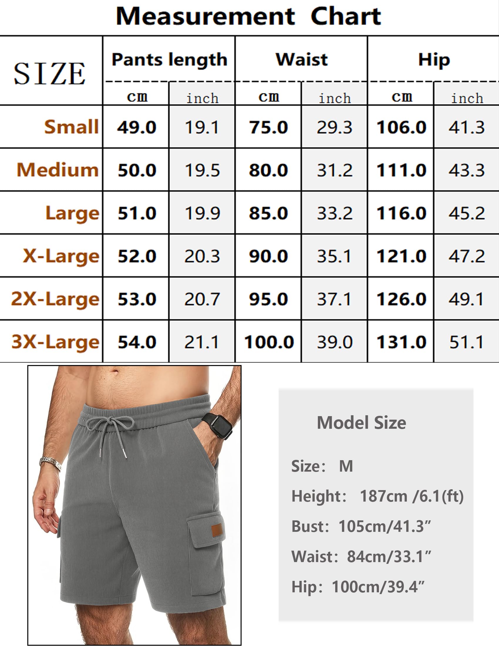 iClosam Velours Côtelé Short Homme Casual Chino Corduroy Shorts Court Homme Short Cargo Casual Court Shorts Ete Bermuda Pantalon avec Poches