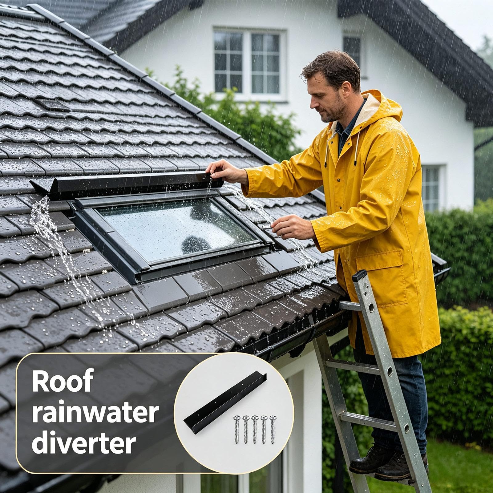 Deflettore di acqua piovana per grondaia con viti, collettore in metallo robusto | Protezione grondaia per casa appartamento garage seminterrato gazebo