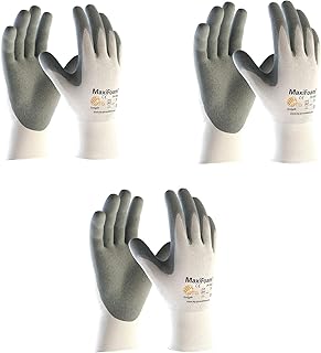 G-TEK 34-800 MaxiFoam Premium Foam Nitrile Coated Glove With Coated Palm & Fingers. Grey/White (3 Pair Pack) (Large)
