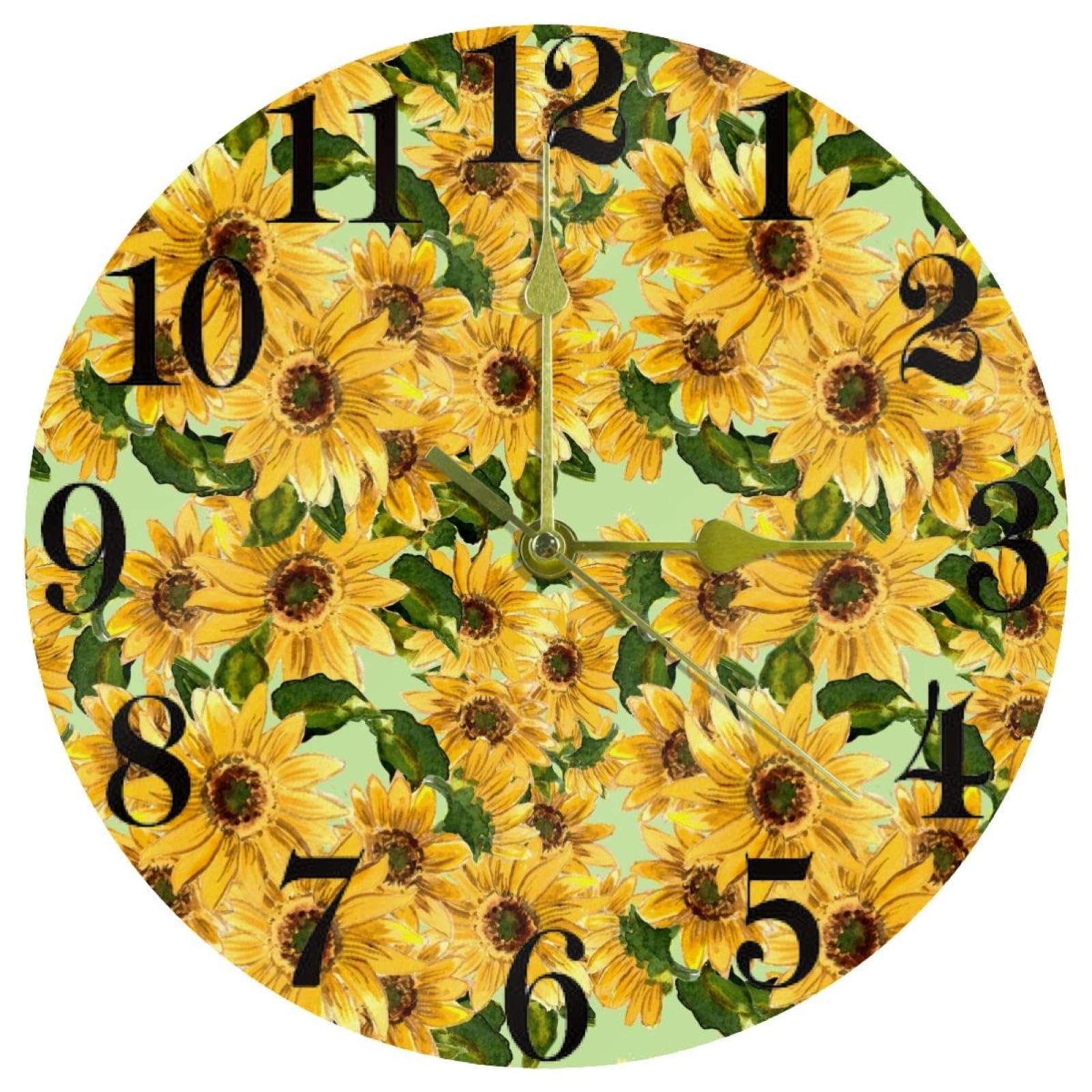 Horloge murale silencieuse à quartz motif tournesol mécanique sans tic-tac pour bureau