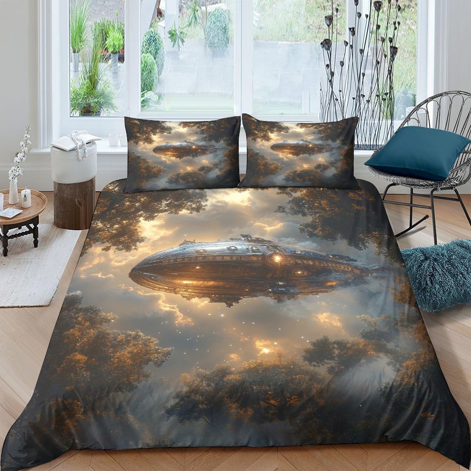 Ctjqhvkz Style-7 3D Printed Ufo Cloud Fitted Sheet Microfiber Soft Breathable Sunset Sky Mattress Cover For Bedroom Dorm Mattress Protection Decor Single（135X200cm）