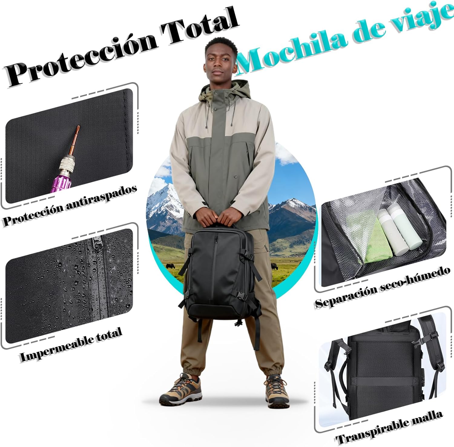 ciciglow Vacuum Backpack, 36-55L Expandable Vacpack Backpack Vacuum Compression Bag with Pump and Anti Theft Lock, for Travel Camping, Dry Wet Separation