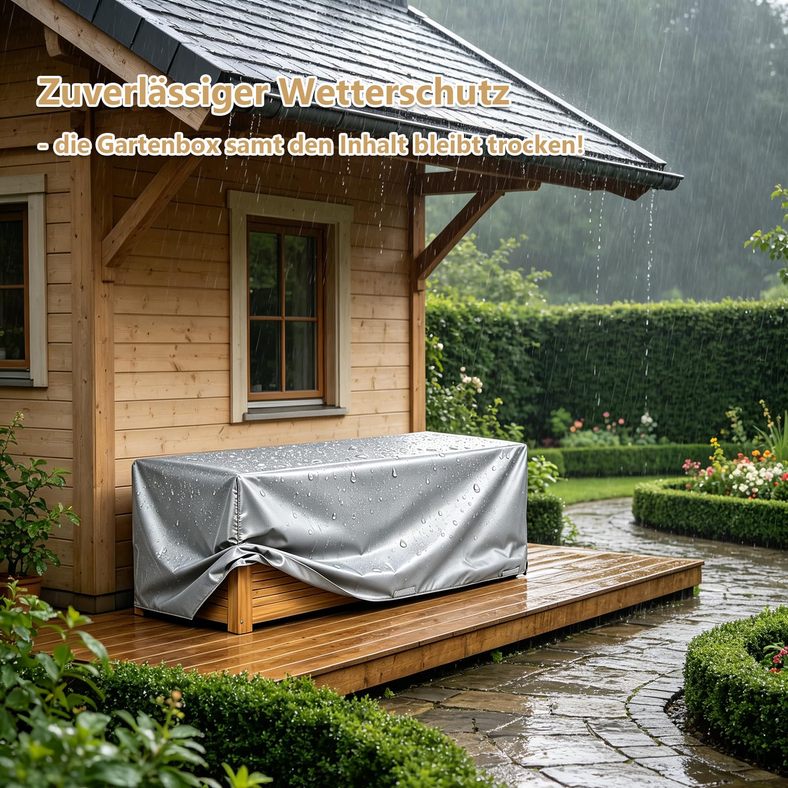 GIANTEX Gartenbox Holz Auflagenbox Gartentruhe Kissenbox Holzbox Garten | Wetterfest mit Abdeck- & Innenplane, Mobil mit Rollen & Griff, Aufbewahrungsbox Garten, Holztruhe Outdoor, für Gartenauflagen
