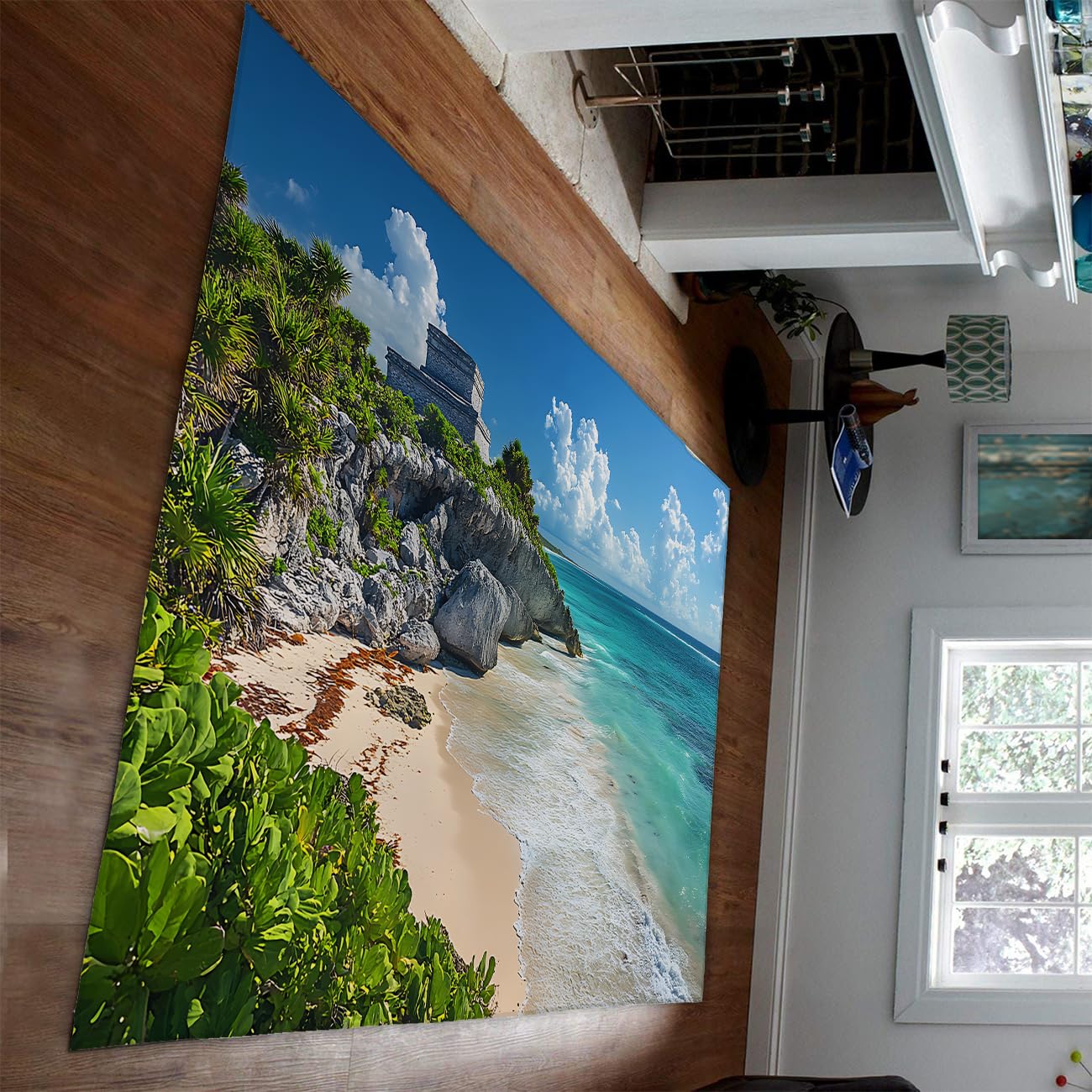Tapis de plage tropicale pour villa en bord de mer et salon chic