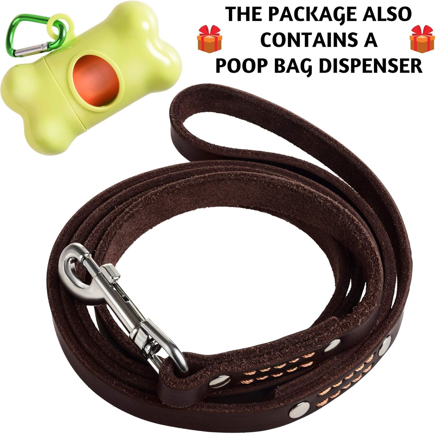 ADITYNA Brown Leather Dog Collar and Leash Set - 6ft x 5/8" Leather Dog Leash for Small, Medium Dogs