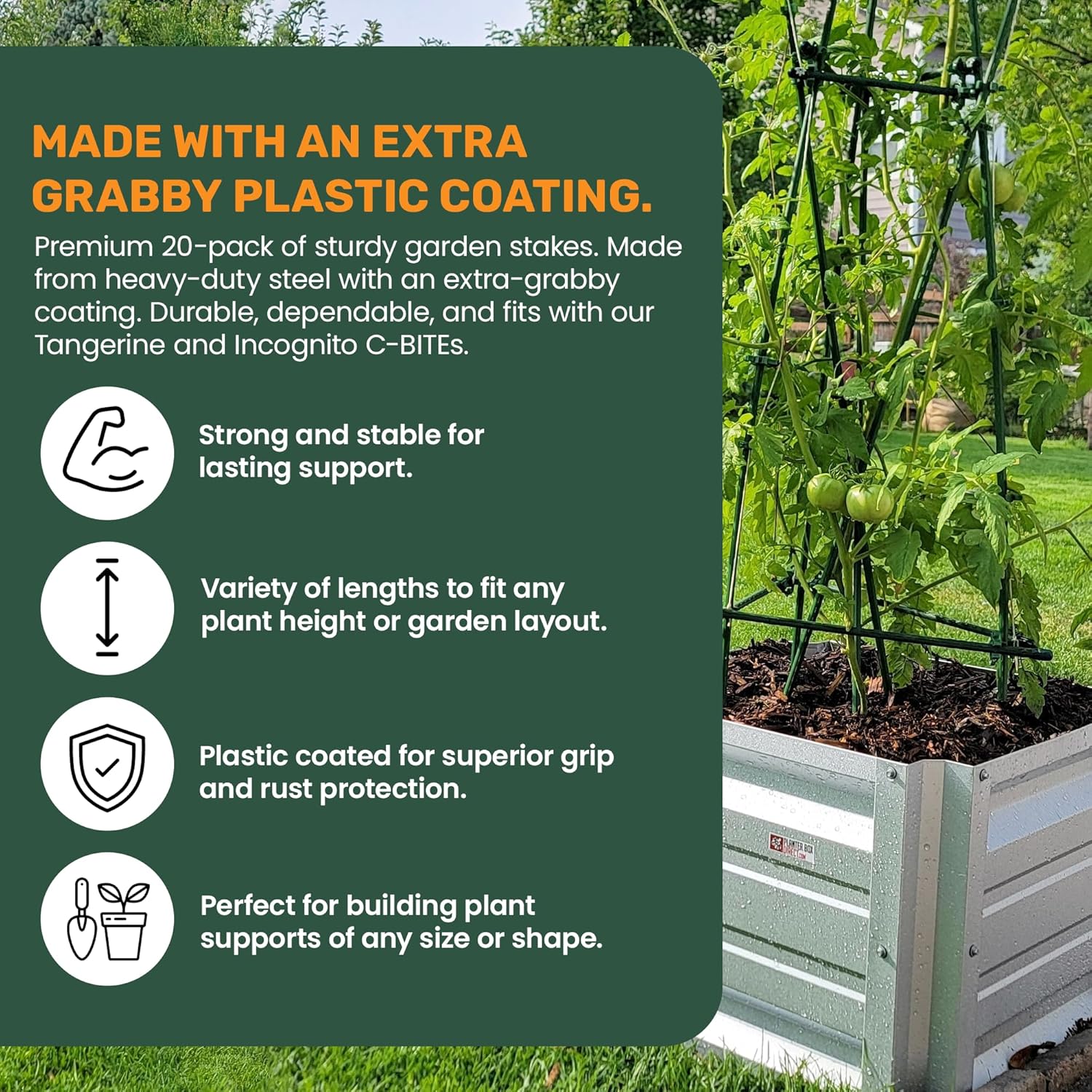 Garden Stakes | 6-Foot Plant Support Sticks for Tomatoes, Beans, and Climbing Plants | Use with C-Bites to Build Plant Cages, Trellises, and Fences | Durable Gardening Stakes (20 Pack)