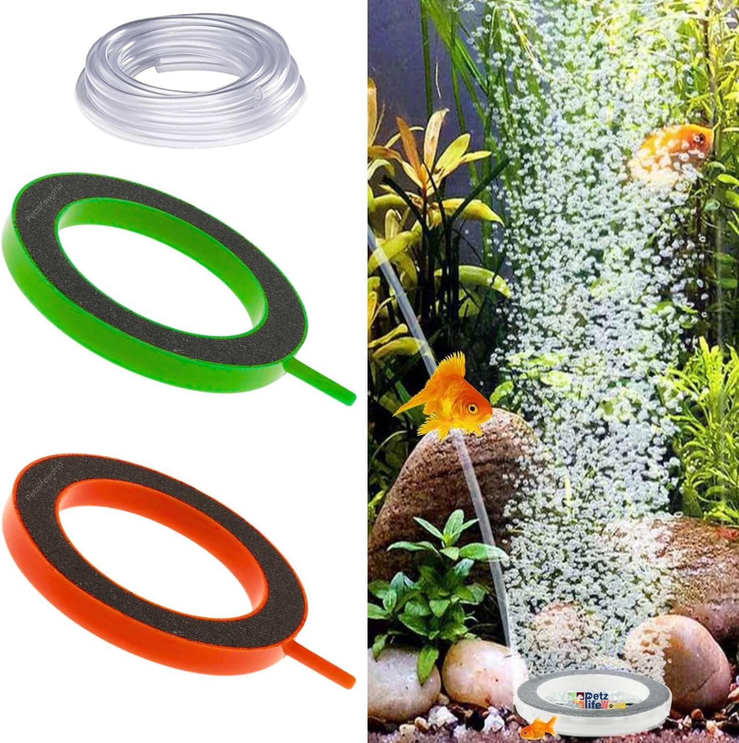 VAYINATO® 3 Inch (Pack of 2) Ring Disk Bubble Aquarium Durable Oxygen Air Pump Air Stone with 3 Meter Air Tube for Fish Tank (Random Color) by Petzlifeworld