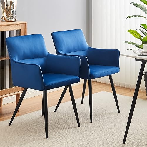 Miniatura 9 de CLIPOP Juego de 2 sillas de comedor de cocina, sillas de comedor modernas de terciopelo de mediados de siglo con brazo, asiento tapizado, pata de
