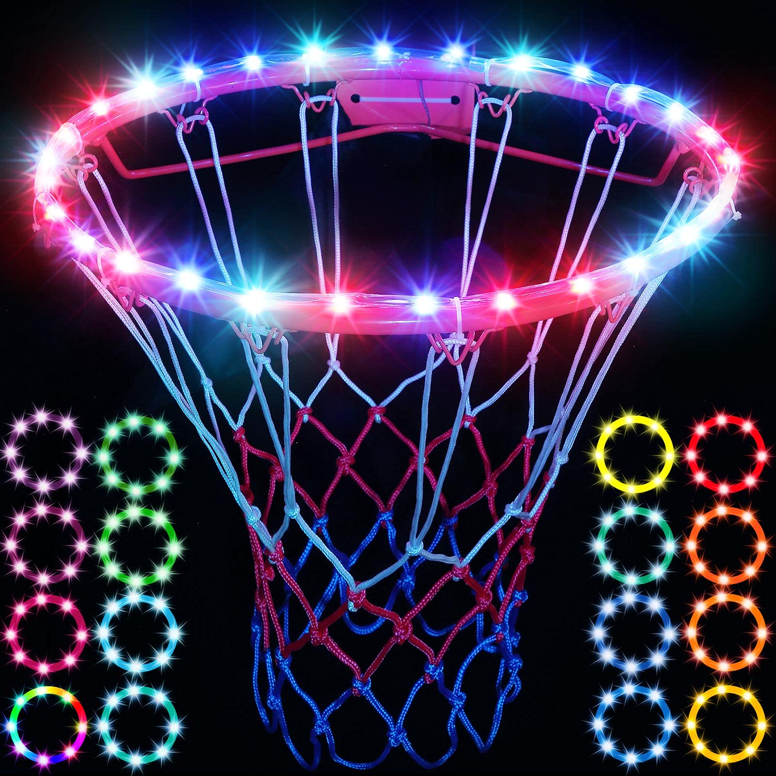 LED Basketball Hoop Light, Remote Control Waterproof Basketball Rim Lights with 17 Colors and 7 Lighting Modes, Super Bright Basketball Goal Accessories for Kids Adults Boys Outdoor Game and Training