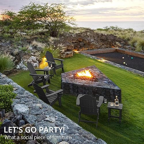 Miniatura 6 de LUE BONA Juego de 2 sillas plegables Adirondack HDPS, color negro, resistentes a la intemperie, sillas modernas de plástico para exteriores con