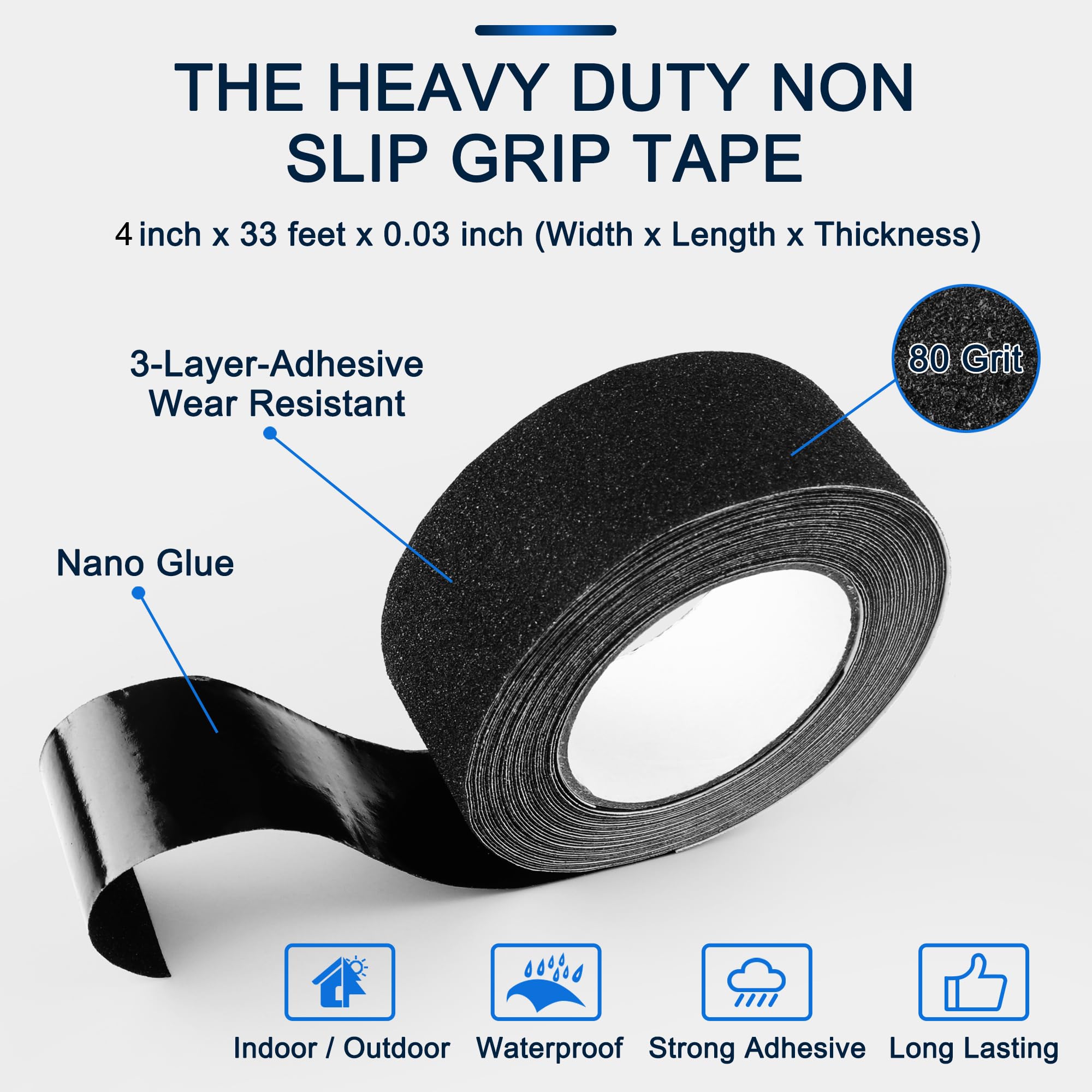 SANKEMU Cinta de tracción antideslizante resistente para escaleras al aire libre e interior, impermeable, rollo de seguridad antideslizante de 4 pulgadas x 33 pies, para escalones, rampa, tracción