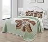 Grand Linen 3-Piece King Size Hibiscus Oversized Quilt Set 115 X 95 All Seasons Large Bedspread, Pillow Shams Lightweight Soft Coverlet Sage Green Brown White Colors Bed Cover Floral Pattern