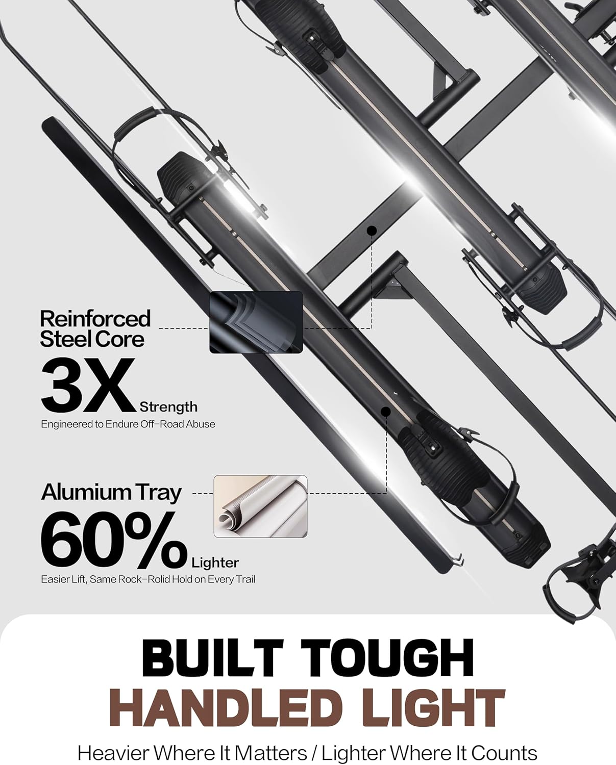 POLESTAR 250LBS. Capacity Foldable Aluminum 3-Ebike Rack with Ramp for Car SUV RV Truck Trailer and Van, Fits up to 5" Fat Tire Width and 50" Wheelbase, Ebike Carrier Rack for 2" Receiver