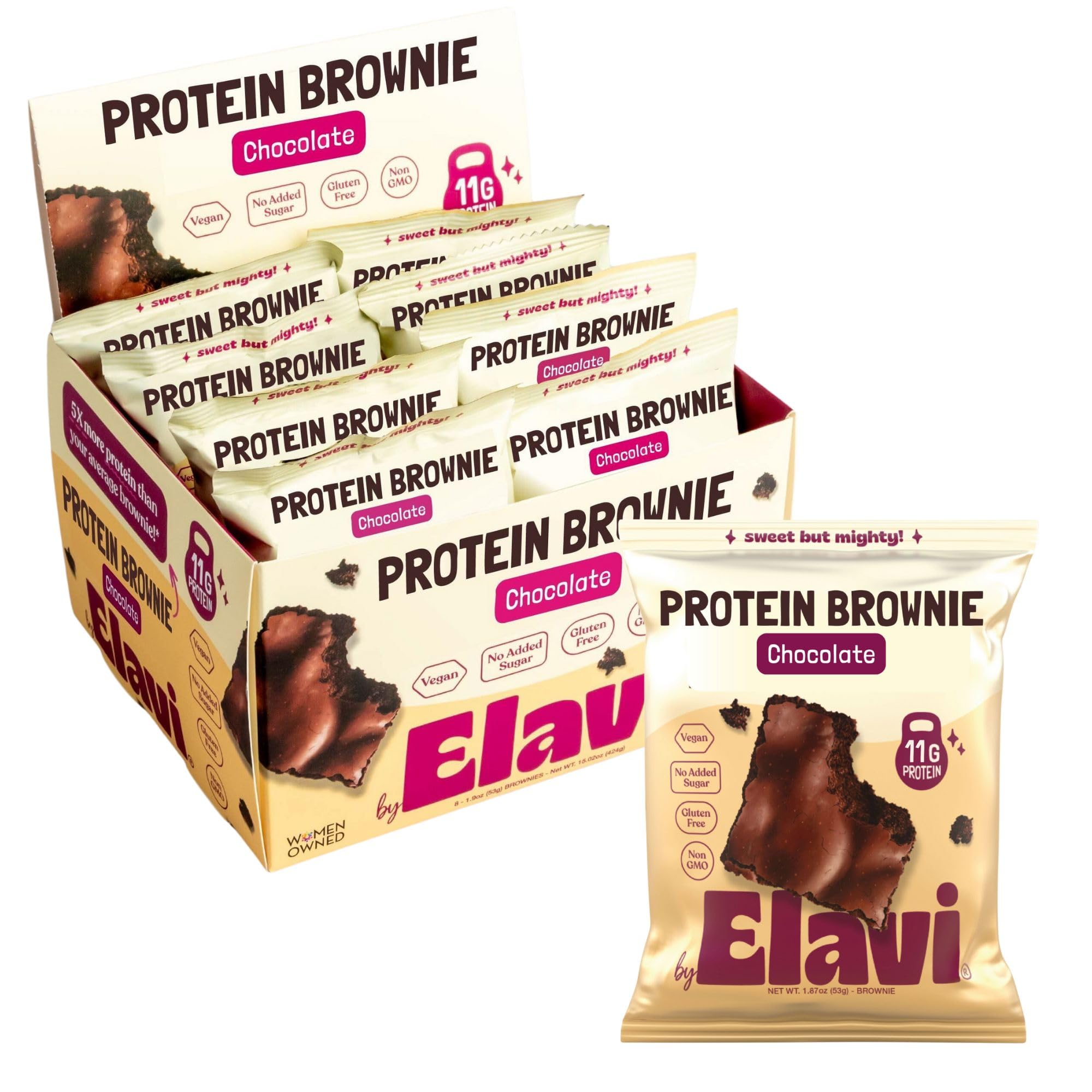 Elavi Protein Brownie, 11g Protein, Non-Dairy, Vegan & Gluten Free, Delicious Guilt-Free Snack | No Artificial Flavors, No Added Sugar, No Sugar Alcohols, High in Fiber (Chocolate Fudge)