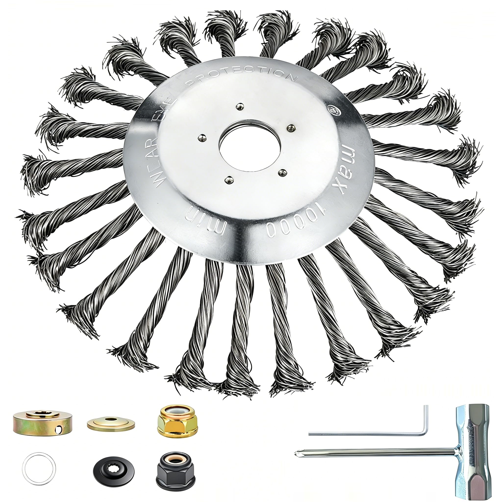 Tête de débroussailleuse en fil d'acier indestructible de 20,3 cm avec kit d'adaptateur