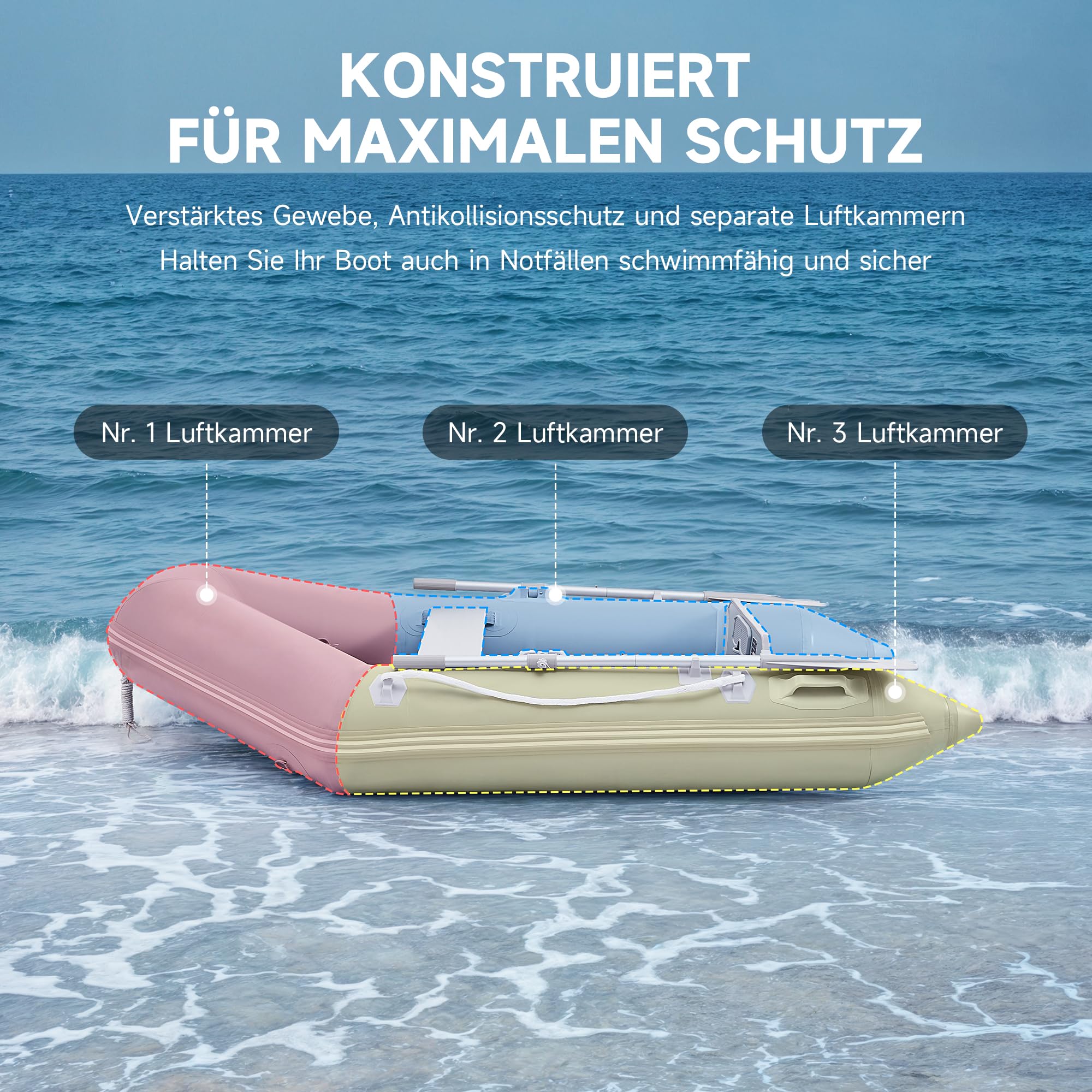 DARTMOOR Schlauchboot für Erwachsene 2 Personen Aufblasbares Boot mit 2 Paddel und Luftpumpe Grau Paddelboot Ruderboot Schlauchboot Angeln mit Sitzbank Aluboden